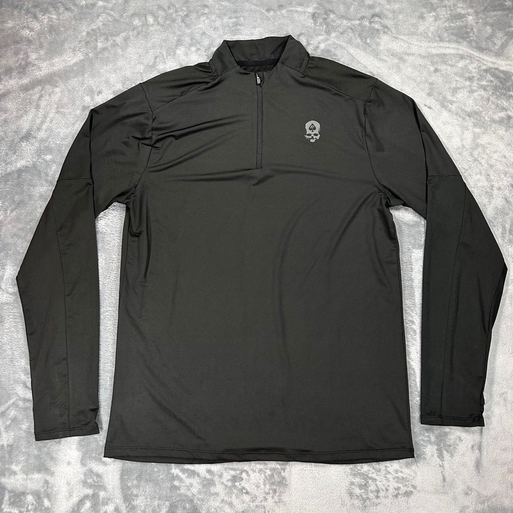 Zero Foxtrot Mens 1/4 Zip Performance Pullover Black Skull Logo Large Thumbholes